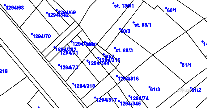 Parcela st. 60/2 v KÚ Dolní Roveň, Katastrální mapa