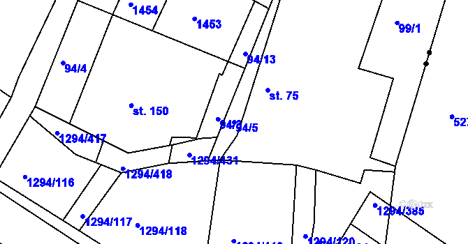 Parcela st. 94/5 v KÚ Dolní Roveň, Katastrální mapa