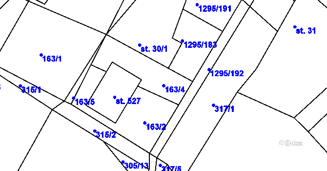 Parcela st. 163/4 v KÚ Dolní Roveň, Katastrální mapa