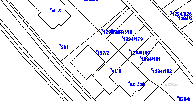 Parcela st. 197/2 v KÚ Dolní Roveň, Katastrální mapa