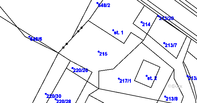 Parcela st. 215 v KÚ Dolní Roveň, Katastrální mapa