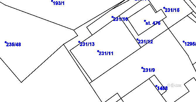 Parcela st. 231/11 v KÚ Dolní Roveň, Katastrální mapa