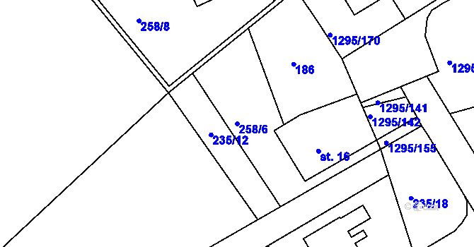 Parcela st. 258/6 v KÚ Dolní Roveň, Katastrální mapa