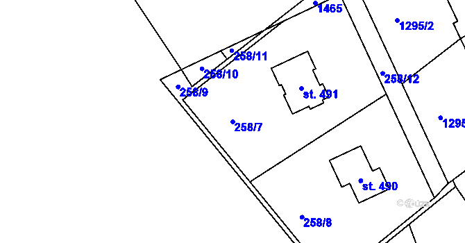 Parcela st. 258/7 v KÚ Dolní Roveň, Katastrální mapa