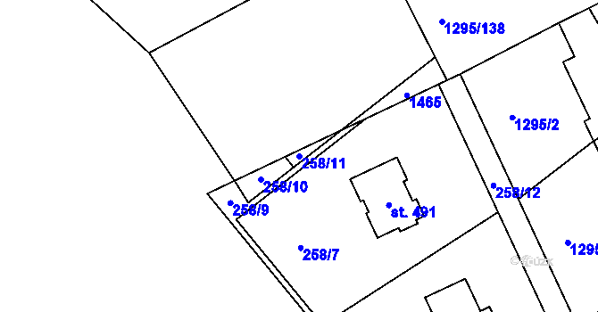 Parcela st. 258/11 v KÚ Dolní Roveň, Katastrální mapa