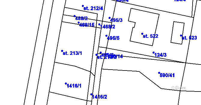 Parcela st. 495/2 v KÚ Dolní Roveň, Katastrální mapa