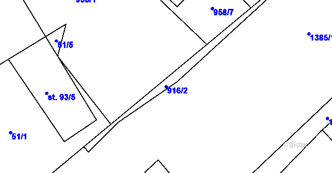 Parcela st. 916/2 v KÚ Dolní Roveň, Katastrální mapa