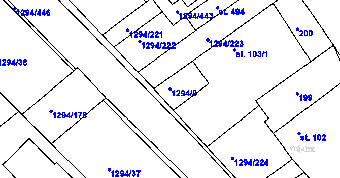 Parcela st. 1294/8 v KÚ Dolní Roveň, Katastrální mapa