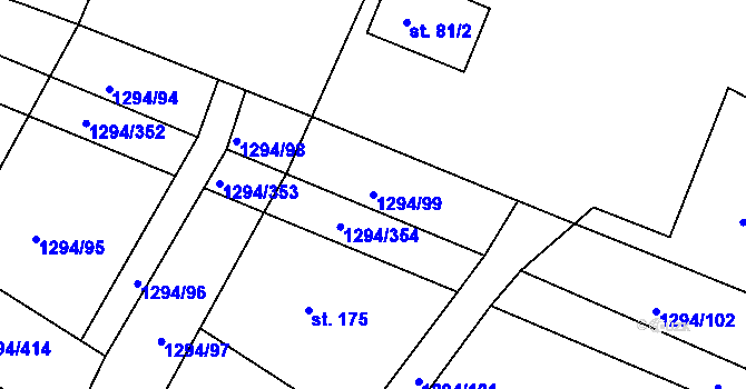 Parcela st. 1294/99 v KÚ Dolní Roveň, Katastrální mapa