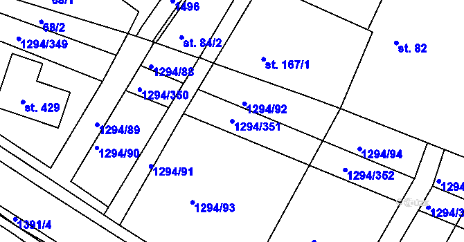 Parcela st. 1294/351 v KÚ Dolní Roveň, Katastrální mapa