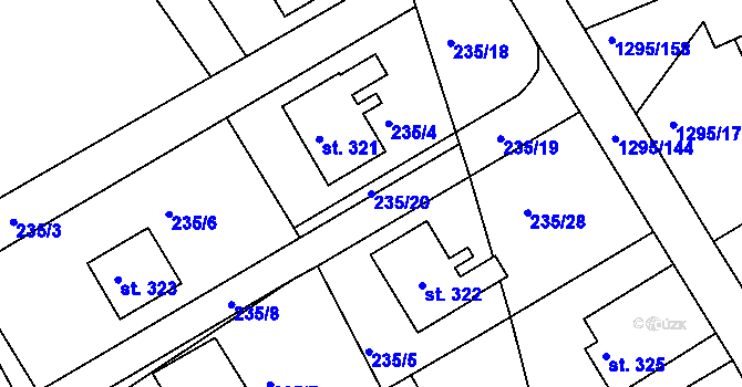 Parcela st. 235/20 v KÚ Dolní Roveň, Katastrální mapa