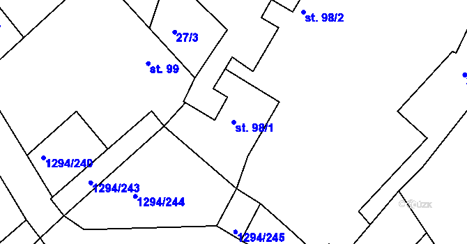 Parcela st. 98/1 v KÚ Dolní Roveň, Katastrální mapa