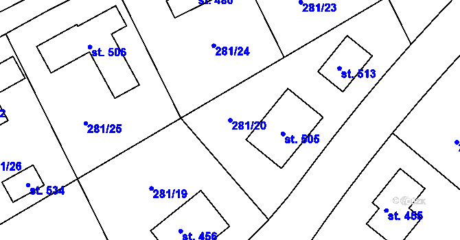 Parcela st. 281/20 v KÚ Dolní Roveň, Katastrální mapa