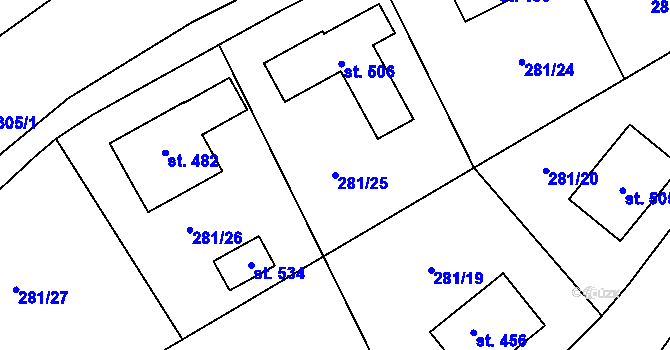 Parcela st. 281/25 v KÚ Dolní Roveň, Katastrální mapa