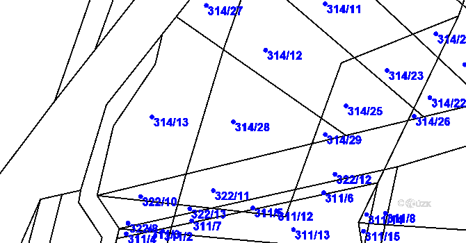 Parcela st. 314/28 v KÚ Dolní Roveň, Katastrální mapa