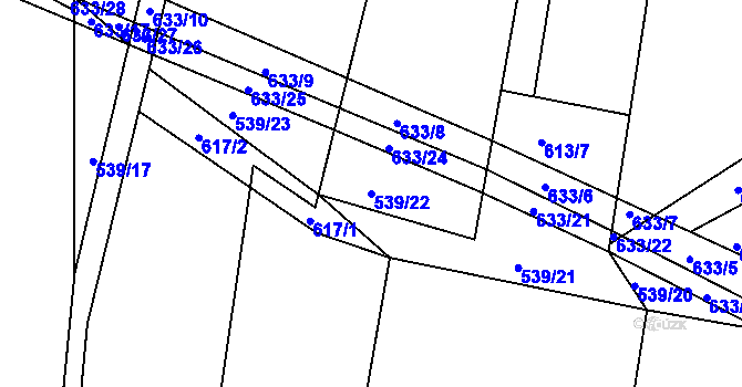 Parcela st. 539/22 v KÚ Dolní Roveň, Katastrální mapa
