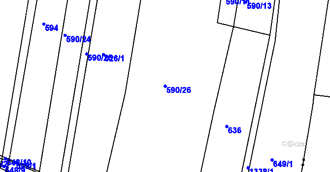 Parcela st. 590/26 v KÚ Dolní Roveň, Katastrální mapa