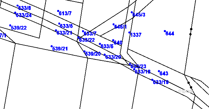 Parcela st. 633/20 v KÚ Dolní Roveň, Katastrální mapa