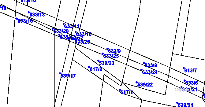 Parcela st. 633/25 v KÚ Dolní Roveň, Katastrální mapa