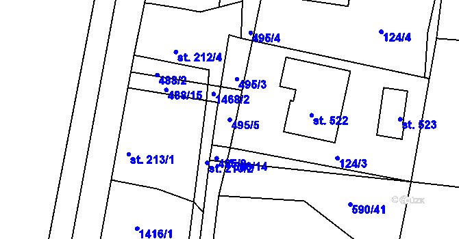 Parcela st. 495/5 v KÚ Dolní Roveň, Katastrální mapa