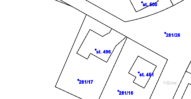 Parcela st. 496 v KÚ Dolní Roveň, Katastrální mapa