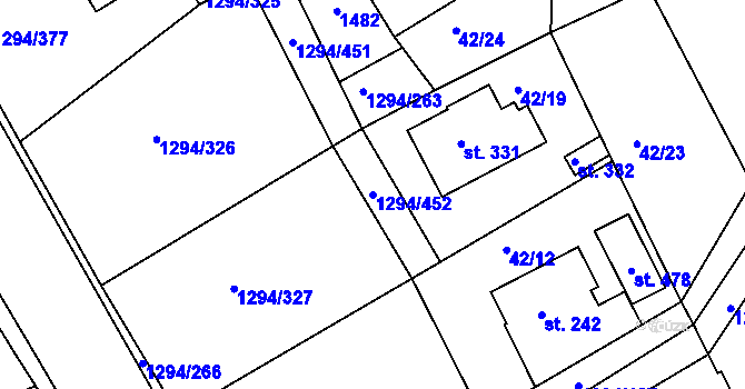 Parcela st. 1294/452 v KÚ Dolní Roveň, Katastrální mapa