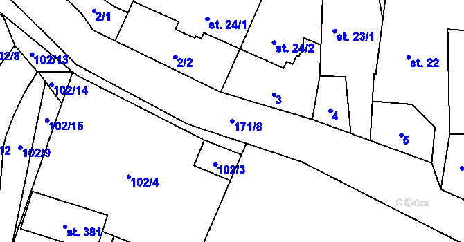 Parcela st. 171/8 v KÚ Dolní Rožínka, Katastrální mapa