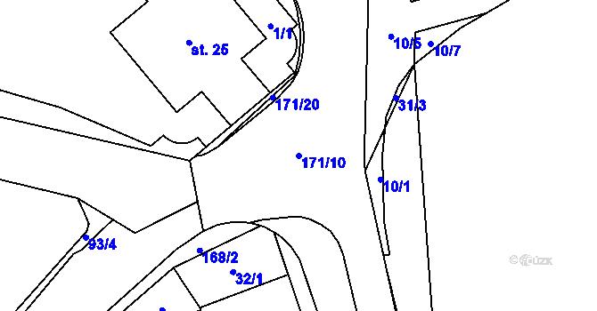 Parcela st. 171/10 v KÚ Dolní Rožínka, Katastrální mapa