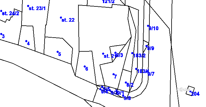 Parcela st. 21 v KÚ Dolní Rožínka, Katastrální mapa