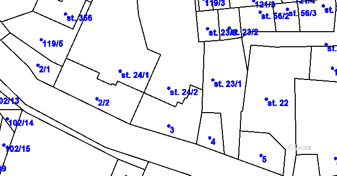Parcela st. 24/2 v KÚ Dolní Rožínka, Katastrální mapa