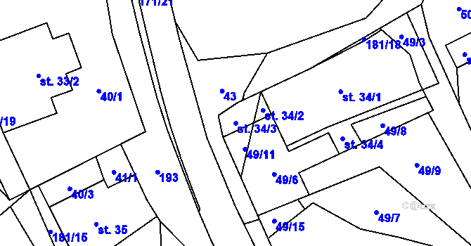 Parcela st. 34/3 v KÚ Dolní Rožínka, Katastrální mapa