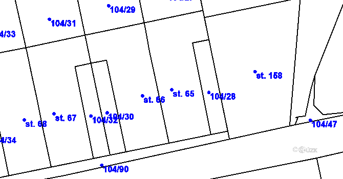 Parcela st. 65 v KÚ Dolní Rožínka, Katastrální mapa