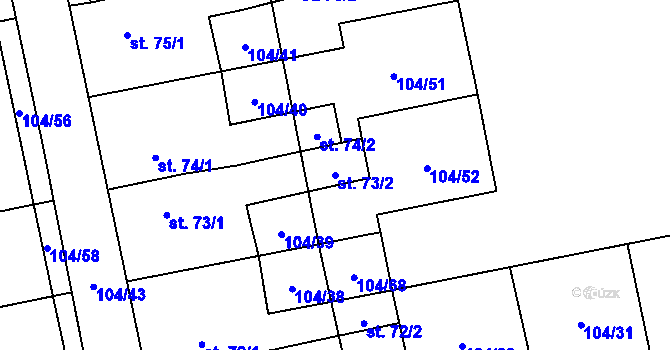 Parcela st. 73/2 v KÚ Dolní Rožínka, Katastrální mapa