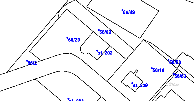 Parcela st. 202 v KÚ Dolní Rožínka, Katastrální mapa