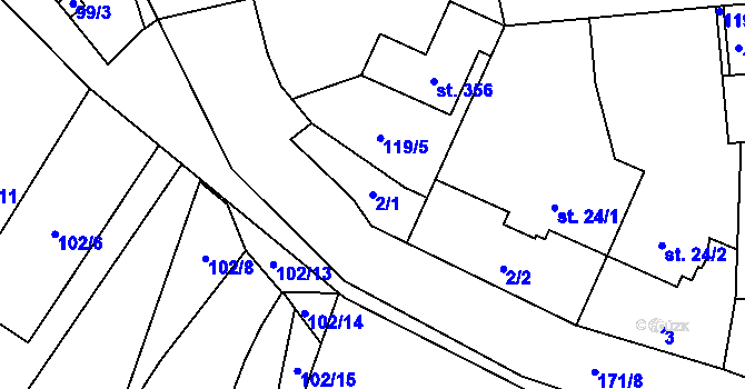 Parcela st. 2/1 v KÚ Dolní Rožínka, Katastrální mapa