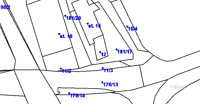 Parcela st. 12 v KÚ Dolní Rožínka, Katastrální mapa