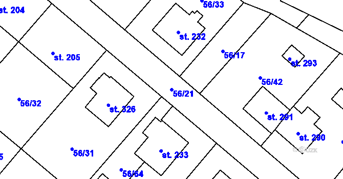 Parcela st. 56/21 v KÚ Dolní Rožínka, Katastrální mapa