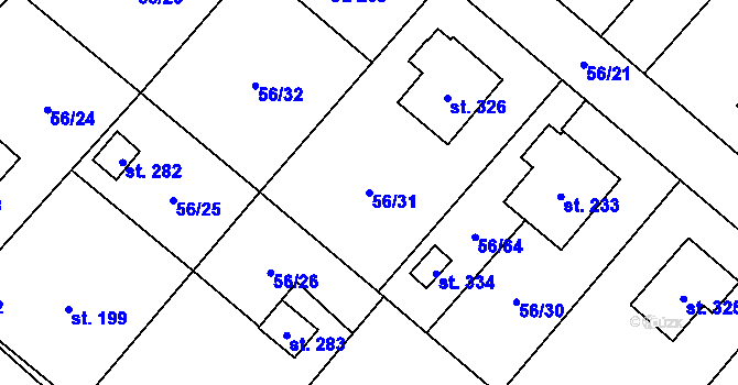 Parcela st. 56/31 v KÚ Dolní Rožínka, Katastrální mapa