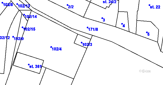 Parcela st. 102/3 v KÚ Dolní Rožínka, Katastrální mapa