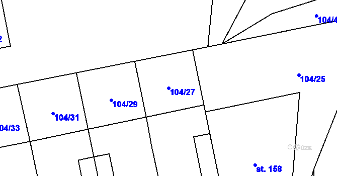 Parcela st. 104/27 v KÚ Dolní Rožínka, Katastrální mapa