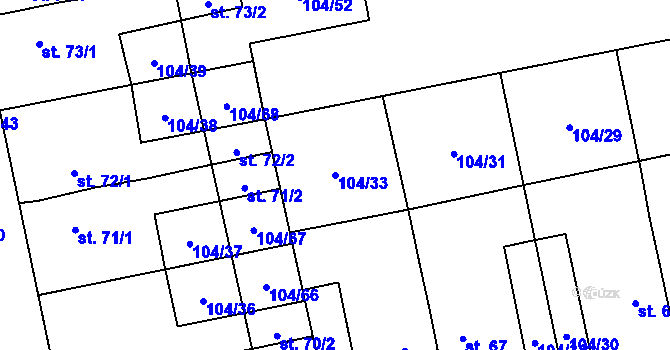 Parcela st. 104/33 v KÚ Dolní Rožínka, Katastrální mapa