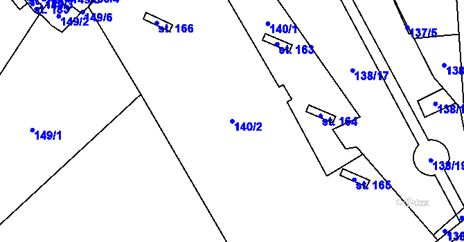Parcela st. 140/2 v KÚ Dolní Rožínka, Katastrální mapa