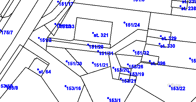 Parcela st. 151/31 v KÚ Dolní Rožínka, Katastrální mapa