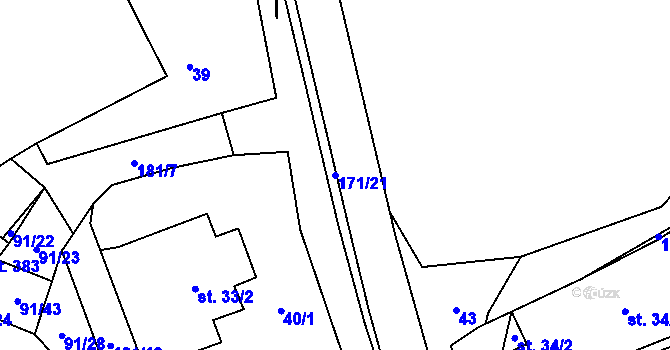 Parcela st. 171/21 v KÚ Dolní Rožínka, Katastrální mapa