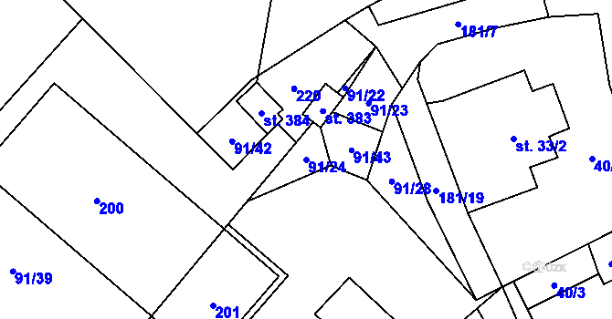 Parcela st. 91/24 v KÚ Dolní Rožínka, Katastrální mapa