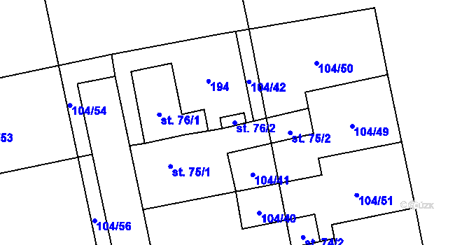 Parcela st. 76/2 v KÚ Dolní Rožínka, Katastrální mapa