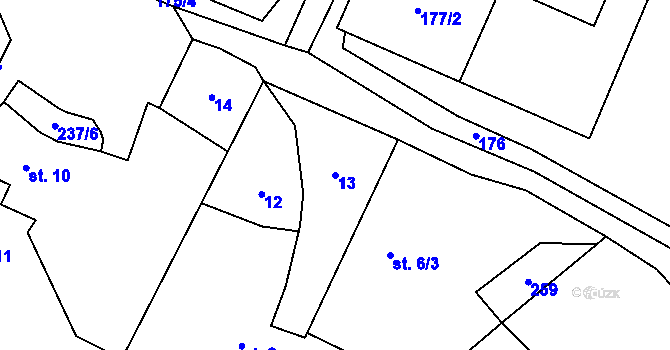 Parcela st. 13 v KÚ Horní Rozsíčka, Katastrální mapa