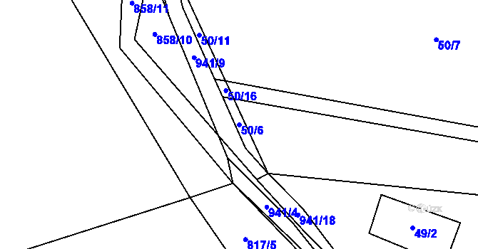 Parcela st. 50/6 v KÚ Rodkov, Katastrální mapa