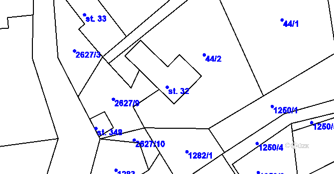 Parcela st. 32 v KÚ Dolní Řasnice, Katastrální mapa