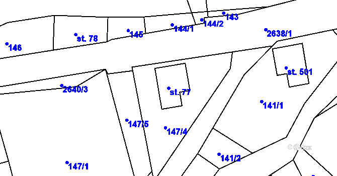 Parcela st. 77 v KÚ Dolní Řasnice, Katastrální mapa